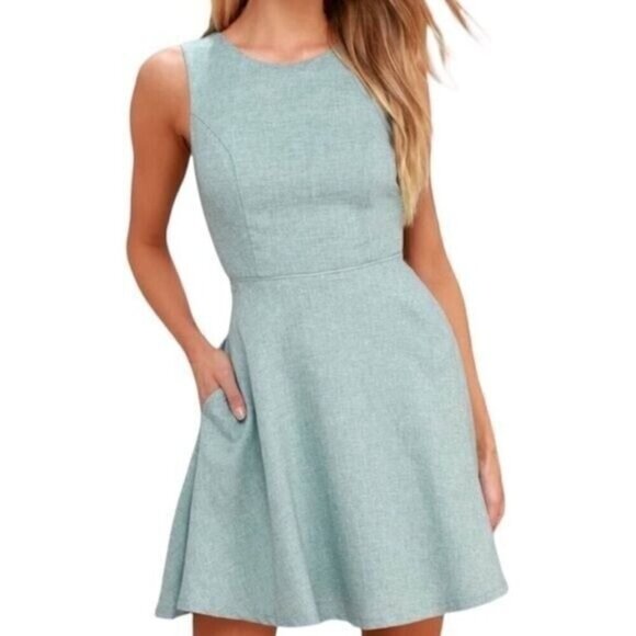 LuLus Winsome Mint Blue Backless Sleeveless Skater Fit Flare Dress Size small - Picture 1 of 11